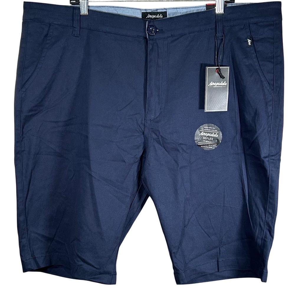 Aeropostale Mens Reflex Twill Shorts Navy Blue Size 44 Flat Front Chino New